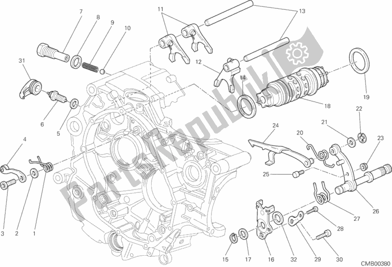 Alle onderdelen voor de Schakelnok - Vork van de Ducati Hypermotard USA 821 2013